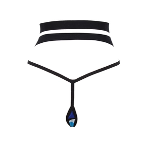 Vue de face d'un string de sport noir pour hommes avec ceinture rayée et poche géométrique