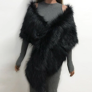 Elegant black faux fur shawl wrap for winter evening dresses and bridal occasions