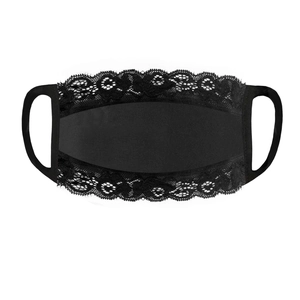 Detailed close-up of breathable black lace face mask with elegant hollow floral embroidery