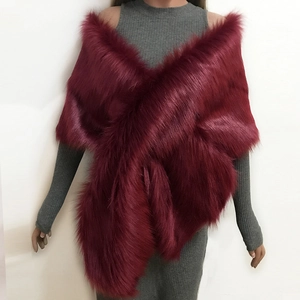 Elegant wine red faux fur shawl scarf for autumn winter evening wedding dresses