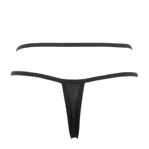 Minimalist black double-strap G-string for women with a silky stretch fabric finish