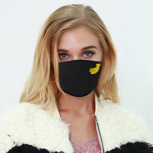Washable black sun protection face mask with yellow banana embroidery for adults