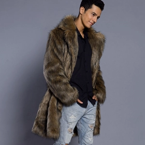 Herren Pelzmantel aus Kunstpelz in Braun mit Reverskragen für den Winter Mode