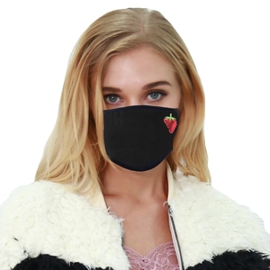 Washable black fabric face mask with strawberry embroidery for sun and dust protection