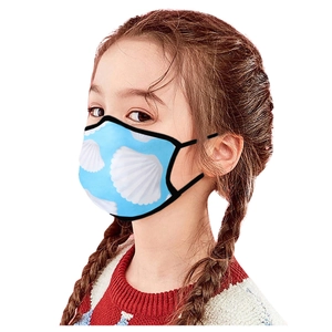 Washable breathable kids face mask with blue seashell pattern for sun protection