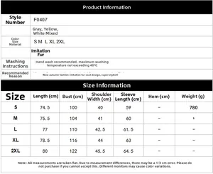 Size chart for women's long hooded faux fur coat with measurements from S to 2XL