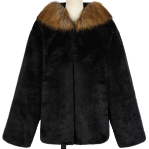 Men's faux fur coat in black with ginger collar, autumn/winter oversized heavy jacket
