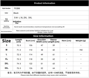 Size chart table for men's faux fur coat in black with measurements from S to 3XL