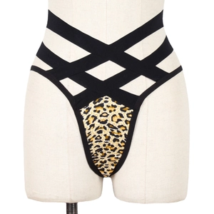 Culotte sexy à imprimé léopard taille haute avec lanières croisées pour femmes