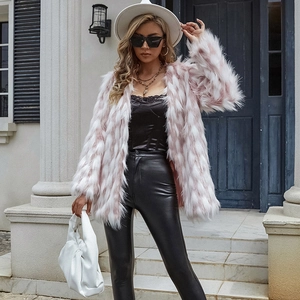 Veste en fausse fourrure rose et blanche, manteau court élégant pour femmes
