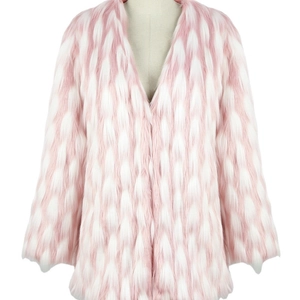Veste courte en fausse fourrure pour femme avec motifs contrastés roses et blancs