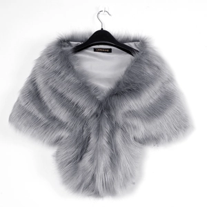 Elegant grey faux fur shawl with plush texture and silky satin lining for women