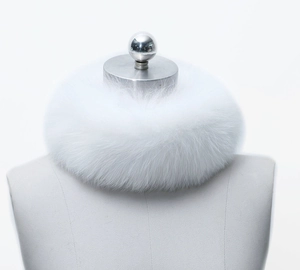 Vue détaillée d'un tour de cou en fausse fourrure blanche duveteuse sur un mannequin
