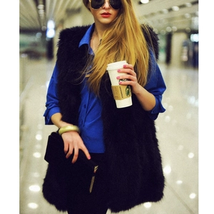 Gilet en Fausse Fourrure de Luxe pour Femme Longueur Moyenne Sans Manches Veste Chaude d'Hiver Élégante pour Femme