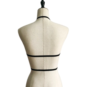 Elastic strappy harness bra with back cross design in black for women