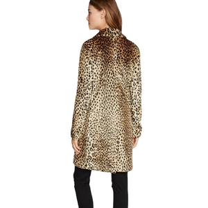 Manteau en fausse fourrure léopard pour femme, coupe mi-longue avec col à revers