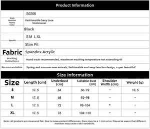 Guide des tailles pour soutien-gorge en dentelle noire avec mesures précises S à XL