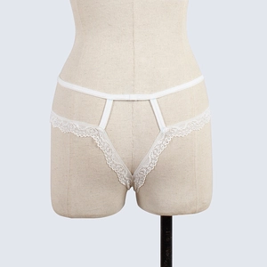Sexy white lace panties for women featuring hollow-out design and double strap side details