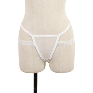 Elegant white lace and sheer mesh women's panties on a professional mannequin stand