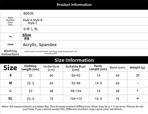 Detailed size chart for sexy lingerie set including bust, waist, and length measurements