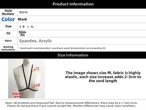 Size chart for strappy bandage bra with measurements in cm for sizes S to XL