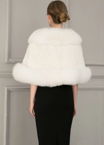Elegant white faux fur bridal shawl with soft plush texture and wide collar design