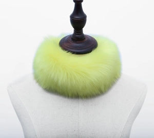 Détail d'un col en fausse fourrure jaune néon duveteux sur un mannequin blanc