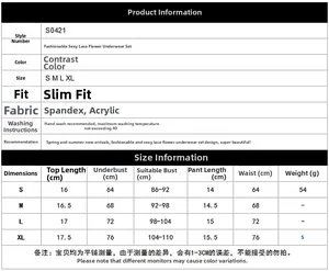 Detailed size chart for sexy lace flower lingerie set showing S to XL measurements