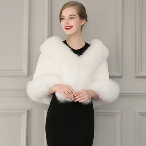 Elegant white faux fur bridal shawl wrap with plush collar for wedding and evening wear