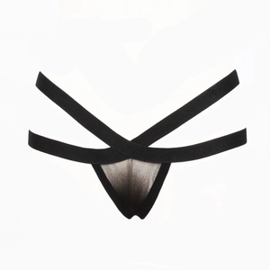Perizoma alla moda in pizzo nero per donna con cinturini incrociati e dettagli in mesh