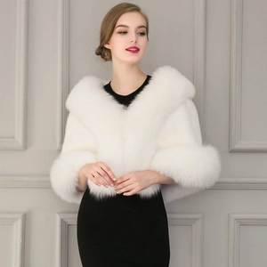 Elegant Women Luxury Faux Fur Shawl Cloak Winter Warm Bridal Wedding Evening Party Wrap Acrylic Plush Furry Cape Jacket