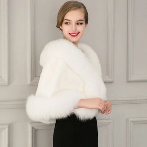 Elegant white faux fur bridal shawl capelet for bridesmaids or formal winter evening gowns