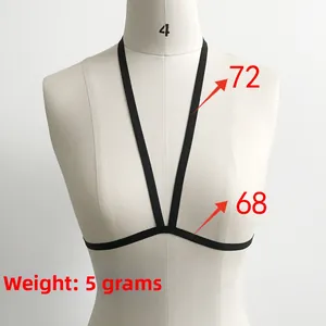 Detailed view of sexy black elastic bandage bra harness showing 5g lightweight straps