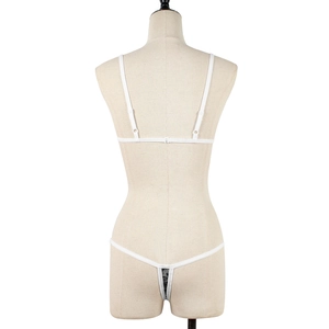 Rear view of white lace lingerie set featuring adjustable straps and sheer floral details