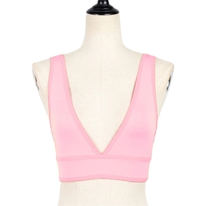 Soutien-gorge de sport rose sans couture avec col en V profond et larges bretelles