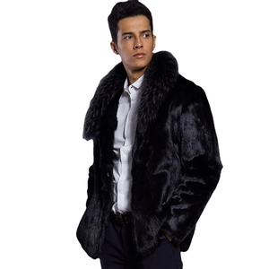 Men's stylish black faux fur coat with shawl collar for autumn and winter fashion wear