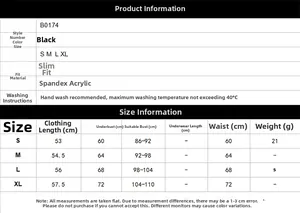 Tableau des tailles détaillé pour le body en dentelle noire B0174 avec mesures du S au XL