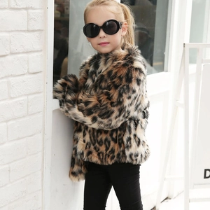 Toddler girl in leopard print faux fur coat with warm plush texture for autumn fashion