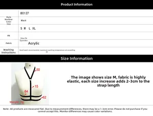 Guide des tailles et matériaux pour haut de harnais de corps élastique noir en S-XL