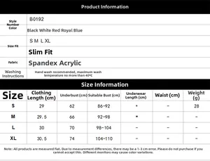 Detailed size chart for lace bralette top showing measurements for S to XL sizes