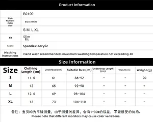Size chart for lace lingerie crop top detailing length, bust sizes, and fabric material