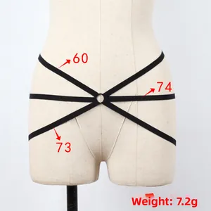 Detailansicht eines schwarzen elastischen Body Harness mit Maßangaben und Ringverbinder