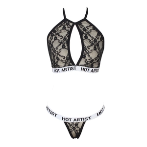 Ensemble de lingerie en dentelle noire sexy avec bretelles élastiques et design évidé