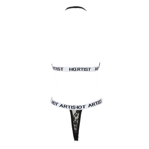 Détails de lingerie en dentelle florale noire avec des bandes élastiques lettrées HOT ARTIST