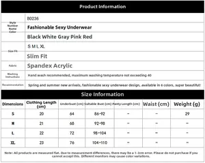 Detailed size chart for sexy letter bra top showing measurements for S to XL sizes