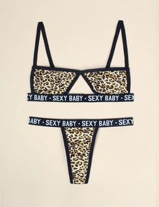 Detail von Leopard-Lingerie-Set mit SEXY BABY Gummiband und Trägern für Damen