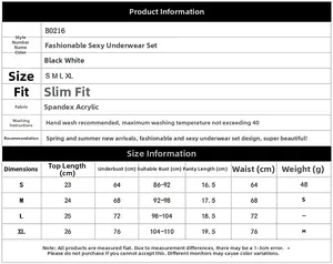 Detailed size chart for the sexy letter elastic lingerie set with S-XL measurements