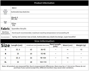 Size chart table for women black elastic bandage crop top showing S M L XL measurements