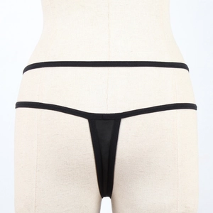 Minimalist black double-strap thong for women featuring a sleek low-rise stretch fit