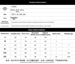 Detailed size guide for kids faux fur coat with measurements for S to 3XL sizes